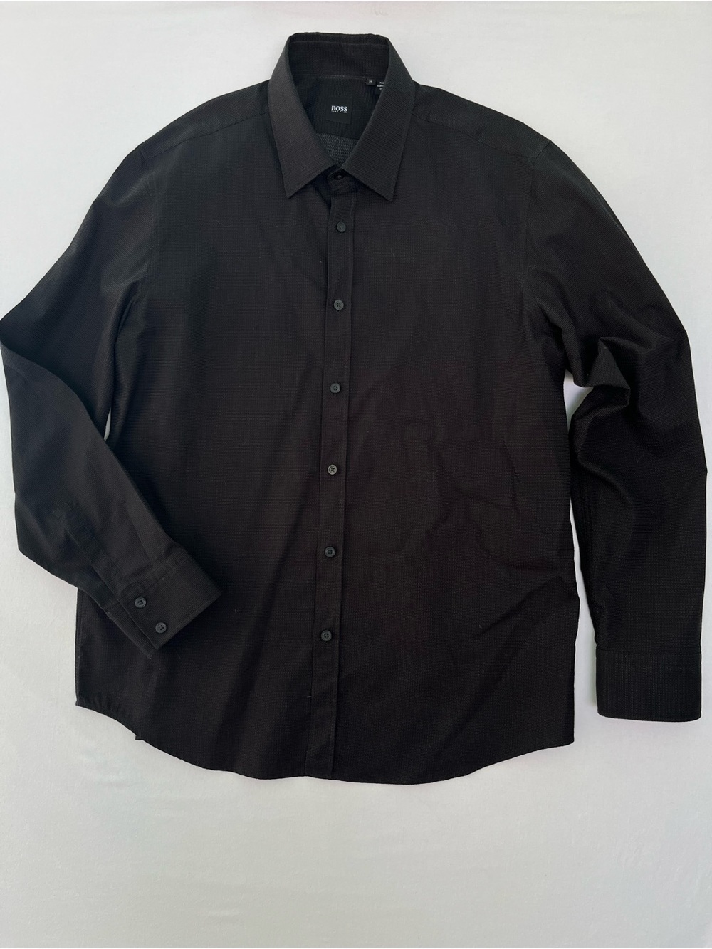 Hugo BOSS Men Black Dotted Button Up Long Sleeve Dress Shirt Size XL Preppy NWOT